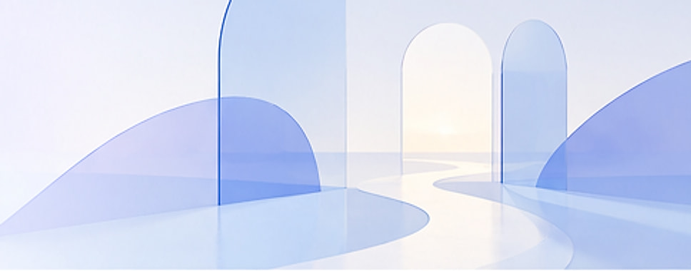 Translucent blue arches on a calm, bright horizon