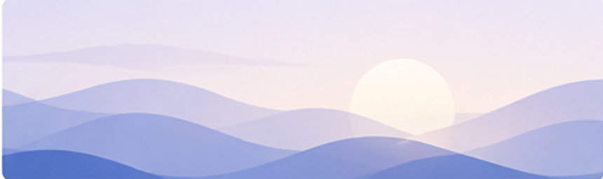 Soft blue hills under a rising sun